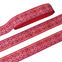 Red 10 Yards Polyester Ribbon, Emobridered Flower Patternn Ribbon, for DIY Craft Sewing Accessories, Red, 1-7/8 inch(48mm), about 10.00 Yards(9.14m)/Set