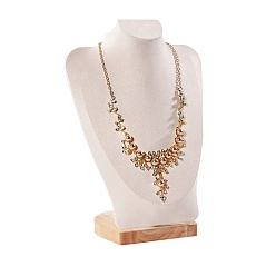 Белый Подставки для демонстрации ожерелий из бархата в форме бюста, с дерева базы, для ожерелья, белые, 21.8x12.5x30.1 см