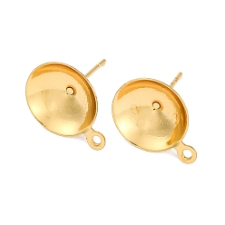 Настоящее золото 18K 304 Выводы серьги из нержавеющей стали шпилька, плоские круглые серьги с петлей, реальный 18 k позолоченный, 15.5x12x11.5 мм, отверстие : 1.4 мм, штифты : 0.7 мм