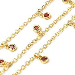 Индийский Красный Латунные циркониевые кабельные цепи, с плоскими круглыми прелести, без свинца и без кадмия, долговечный, стойки покрытие, пайки, с катушкой, реальный 18 k позолоченный, Индийская красная, 9.5 мм