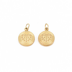 Real 14K Gold Plated Ion Plating(IP) 304 Stainless Steel Pendant Rhinestone Settings, with Jump Rings, Flat Round, Flat Round, Real 14K Gold Plated, Fit For 1mm Rhinestone, 12.5x10x1.5mm, Jump Ring: 4x0.5mm, 2.5mm inner diameter