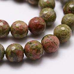 Unakite Natural Unakite Beads Strands, Faceted, Round, 6mm, Hole: 1mm, about 61pcs/strand, 14.9 inch~15.1 inch