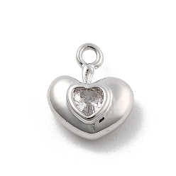 Платина Латунные микро проложить кубического циркония подвески, без кадмия, без никеля и без свинца, сердце прелести, платина, 9.5x7.5x3.5 мм, отверстие : 1.2 мм