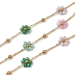 Разноцветный 304 из нержавеющей стали цепи связи цветок, со стеклом, стойки покрытие, долговечный, ионное покрытие (ip), реальный 18 k позолоченный, пайки, с катушкой, красочный, 2x1.5x0.4 mm и 7.5x9.5x3 mm