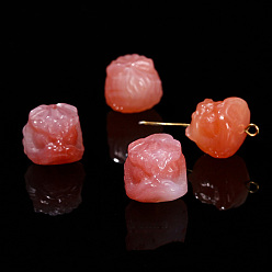 Coral Natural Agate Carved Beads, Dyed, Lion Heads, Coral, 14mm, Hole: 1.2mm