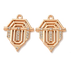 Light Gold Alloy Rhinestone Pendants, Serenay Model Charms, Light Gold, 24x18x2.2mm, Hole: 1.8mm