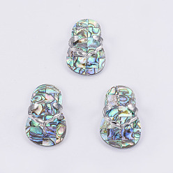 Paua Shell Abalone Shell/Paua Shell Pendants, with Platinum Tone Brass Bail, Slipper, 41x23.5x12mm