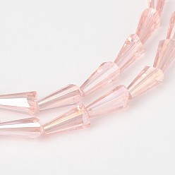 Neblige Rose Galvanisieren Glaskegel Perle Stränge, ab Farbe plattiert, neblige Rose, 14~16x7~8x7 mm, Bohrung: 1 mm, ca. 49~50 Stk. / Strang, 28.5 Zoll