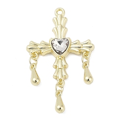 Золотой Сплава с стразами подвески, стойки покрытие, без кадмия, без никеля и без свинца, крест и сердце, золотые, 40.5x24.5x5 мм, отверстие : 1.5 мм