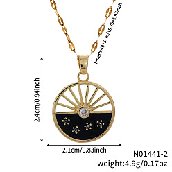 Черный Латунные прозрачные кубические цирконии и эмалевые диски с полыми цветочными подвесками для женщин, золотые, чёрные, 15.75 дюйм (40 см)