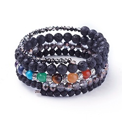 Lavastein Armbänder aus natürlichem Lavastein und gemischten Edelsteinketten, mit Glasperlen und Legierungszubehör, 50 mm