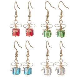 Золотой 304 Подарочные серьги-подвески из нержавеющей стали, со стеклом, золотые, 34~36x10.5~13 мм