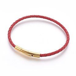 Red Braided Leather Cord Bracelet Making, with 316 Surgical Stainless Steel Clasps, Golden, Red, 8-1/2 inch(21.5cm), 3mm