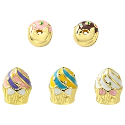 (52) Непрозрачная лаванда 5 шт. 5 стили подставка для пончиков и тортов покрытие латунные эмалевые бусины, без кадмия и без свинца, долговечный, реальный 18 k позолоченный, разноцветные, 10~12x9.5~10x7.5~10.5 мм, отверстие : 3 мм, 1 шт / стиль