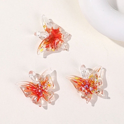 Orange Red Transparent Lampwork Pendants, Butterfly Charms, Orange Red, 30x28mm