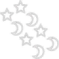 Stainless Steel Color 304 Stainless Steel Cabochons, Star & Moon, Stainless Steel Color, 10.5-11x9.5-11x1.5mm, 20pcs/box