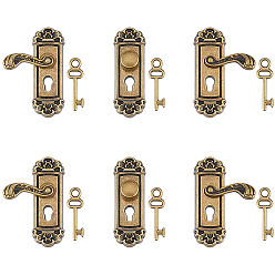 Bronce Antiguo 6pcs 3 estilos Tirador de puerta de armario de aleación de zinc con llave maestra, Bronce antiguo, 24~24.5x9~16x4~5 mm, 2 piezas / estilo