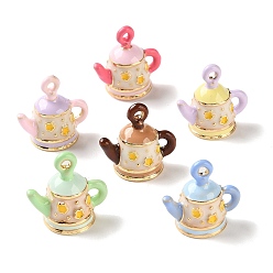 Mixed Color Alloy Enamel Pendants, Teapot Charms, Mixed Color, 15x16x9.5mm, Hole: 1.2mm