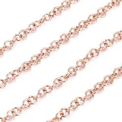 Розовое Золото Ионное покрытие (ip) 304 роликовая цепь из нержавеющей стали, отрыгивающая цепь, с катушкой, несварные, розовое золото , Коннекторы : 3.5x0.7 мм, около 32.8 футов (10 м) / рулон
