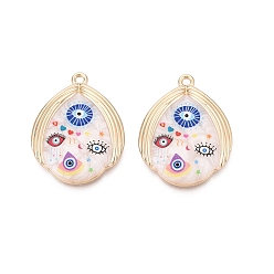 Разноцветный Печатные эмали подвески сплава, амулеты в форме слезы, сглаза и НЛО, стойки покрытие, без кадмия и без свинца и без никеля, золотые, красочный, 32x24.5x3.5 мм, отверстие : 1.8 мм