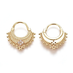 Golden Brass Micro Pave Clear Cubic Zirconia Hoop Earrings, Fan, Golden, 18x16.5x2mm, Pin: 1mm
