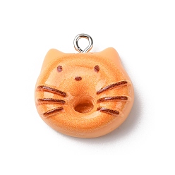 Темно-Оранжевый Непрозрачные подвески смолы, кошачье очарование, с железной платиной петлей, темно-оранжевый, 20.5x9x8 мм, отверстие : 2 мм