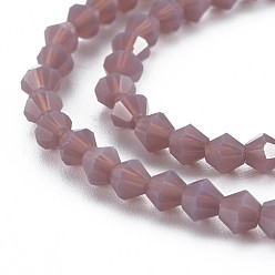 Purple Opaque Solid Color Glass Beads Strands, Imitation Jade, Faceted, Bicone, Purple, 4.5x4mm, Hole: 1mm, about 92~96pcs/strand, 13.78~14.37 inch