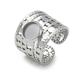 Stainless Steel Color 304 Stainless Steel Cuff Ring Components, Round Bezel Pad Ring Setting, Stainless Steel Color, 17mm,18mm, Tray Size: 8mm
