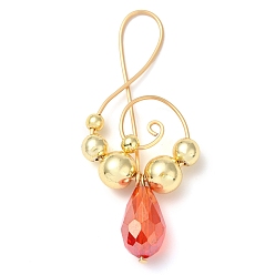 Красный Большие подвески из гальванического синтетического немагнитного гематита и стекла в форме капли, прелести музыкальных нот, с золотым покрытием, красные, 61x24x10 мм, отверстие : 16.5x8.5 мм