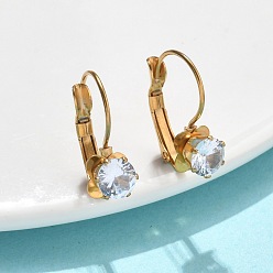 Золотой Плоские круглые 201 из нержавеющей стали серьги Leverback, с 304 штифтом из нержавеющей стали и стеклом, вакуумное покрытие pvd, золотые, 19x6.5 мм