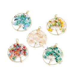 Mixed Color Electroplate Glass Pendants, with Eco-Friendly Copper Wire, Ring with Tree, Mixed Color, 47~50x38~39x5~6mm, Hole: 2.5~4.5mm