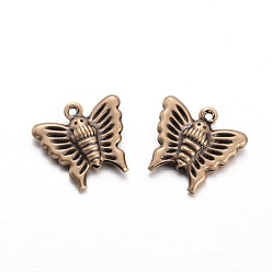 Antique Bronze Brass Charms, Butterfly, Antique Bronze, 14x15x3.5mm, Hole: 1mm
