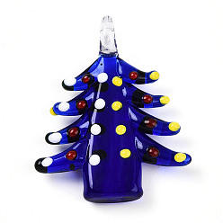 Полуночно-синий Подвески лэмпворк ручной работы, неровные елочные подвески, темно-синий, 43~49x36~38x10~11 мм, отверстие : 5~5.5x4~6 мм