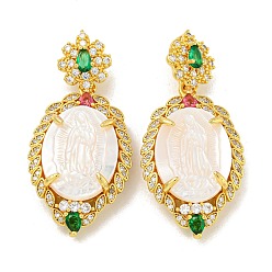 Золотой Подвески в форме слезы из латуни с паве из кубического циркония, резные натуральные ракушки амулеты девы марии, золотые, 43.5x20.5x9.2 мм, отверстие : 4.5x9 мм