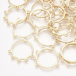 Настоящее золото 18K Латунные люстры ссылки компонент, без кадмия, без никеля и без свинца, кольцо, реальный 18 k позолоченный, 25.5x23.5~24x1 мм, отверстие : 1.2 мм