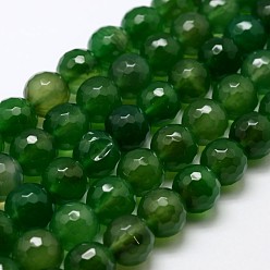 Dark Green Natural Agate Bead Strands, Dyed, Faceted, Round, Dark Green, 12mm, Hole: 1.5mm, about 30~32pcs/strand, 14 inch