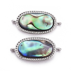 Platinum Natural Abalone Shell/Paua Shell Links connectors, with Brass Findings, Oval, Platinum, 21x10x4mm, Hole: 0.7mm