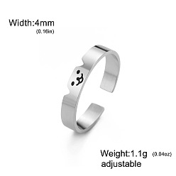 Stainless Steel Color 304 Stainless Steel Cuff Open Rings, Cat Shape, Stackable Rings, Stainless Steel Color, 15~20mm