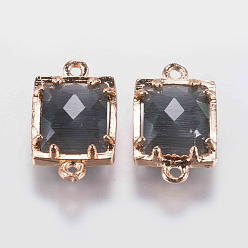 Шифер Серый Соединители стеклянные ссылки, с латунной найти, граненые, прямоугольные, золотые, шифер серый, 15x9x4 мм, отверстие : 0.6 мм