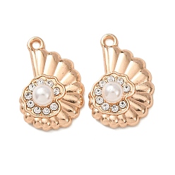 Золотой Подвески из сплава и АБС-пластика с имитацией жемчуга и страз., очарование раковины, золотые, 22x15x0.5 мм, отверстие : 1.8 мм