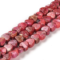 Rouge Regalite synthétique / jaspe impérial / perles de jaspe de sédiments marins, teint, cœur, rouge, 5x6x3~3.5mm, Trou: 1.2mm, Environ 81~84 pcs/chapelet, 15.94~16.26 pouce (40.5~41.3 cm)