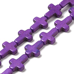 Сине-фиолетовый Синтетические бусины, окрашенные в бирюзовый цвет, религия крест, синий фиолетовый, 15.5x12x4 мм, отверстие : 1.4 мм, около 24~26 шт / нитка, 14.96''~16.14'' (38~41 см)