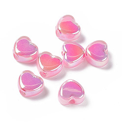 Pale Violet Red UV Plating Rainbow Iridescent Acrylic Beads, Two Tone, Heart, Pale Violet Red, 13x15x8mm, Hole: 3.6mm