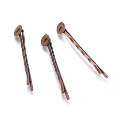 Red Copper Iron Hair Bobby Pin Findings, Red Copper Color, Size: about 2mm wide, 52mm long, 2mm thick, Tray: 8mm in diameter, 0.5mm thick