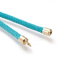 Dark Turquoise Nylon Twisted Cord Bracelet Making, Slider Bracelet Making, with Eco-Friendly Brass Findings, Round, Golden, Dark Turquoise, 8.66~9.06 inch(22~23cm), Hole: 2.8mm, Single Chain Length: about 4.33~4.53 inch(11~11.5cm)