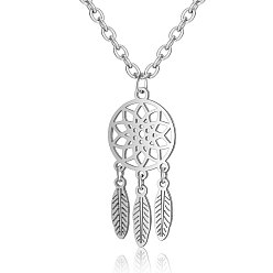 Нержавеющая Сталь Цвет Устойчивые к потускнению 201 подвески из нержавеющей стали ожерелья, цветок и перо, цвет нержавеющей стали, 16.3 дюйм (40 см)