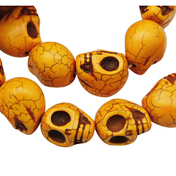 Orange Synthetic Howlite Beads, for Halloween, Skull, Orange, 18x17mm, Hole: 1mm, about 180pcs/kg