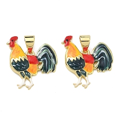 Настоящее золото 18K Латунные подвески, талисманы петуха, с эмалью, без кадмия и без свинца, стойки покрытие, долговечный, реальный 18 k позолоченный, 17.5x18x3 мм, отверстие : 3.5x4 мм