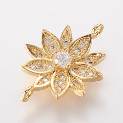 Золотой Латунные микро проложить кубических ссылки циркония, цветок, золотые, 20.5x14x3.5 мм, отверстие : 1 мм