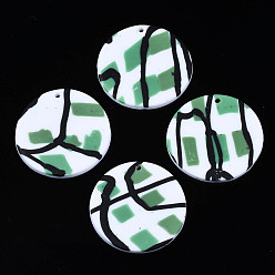 Sea Green Handmade Polymer Clay Pendants, Flat Round, Sea Green, 32x2mm, Hole: 1.6mm